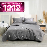 Bộ ga chun chăn chần Amando thêu cotton satin màu xám