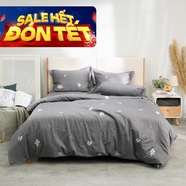 Bộ ga chun chăn chần Amando thêu cotton satin màu xám