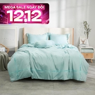 Bộ ga chun chăn chần Amando thêu cotton satin màu xanh lá