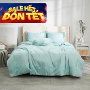 Bộ ga chun chăn chần Amando thêu cotton satin màu xanh lá