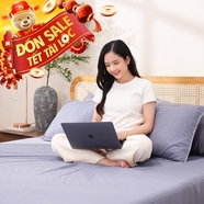 Bộ ga chun polyester gấm Amando Ellie đơn sắc 4 chi tiết Màu Xanh dương