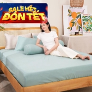 Bộ ga chun polyester gấm Amando Ellie đơn sắc 4 chi tiết Màu Xanh ngọc