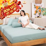 Bộ ga chun polyester gấm Amando Ellie đơn sắc 4 chi tiết Màu Xanh ngọc