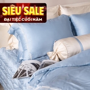 Bộ Chăn ga lụa tencel cao cấp Amando Soulmate 7 chi tiết màu Xanh