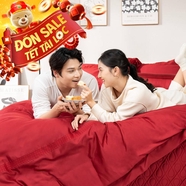 Bộ Chăn ga cưới lụa tencel cao cấp Amando Soulmate 7 chi tiết màu Đỏ