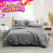 Bộ ga chun chăn chần Amando thêu cotton satin màu xám