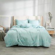 Bộ ga chun chăn chần Amando thêu cotton satin màu xanh lá