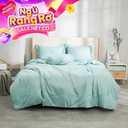 Bộ ga chun chăn chần Amando thêu cotton satin màu xanh lá