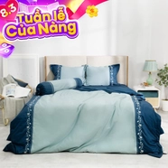 Bộ ga phủ chăn chần Amando thêu cotton satin màu xanh lá