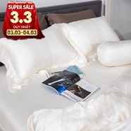 Bộ chăn ga lụa tencel cao cấp Amando Lagom 5 chi tiết màu kem/be