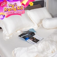 Bộ chăn ga lụa tencel cao cấp Amando Lagom 5 chi tiết màu kem/be
