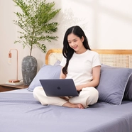 Bộ ga chun polyester gấm Amando Ellie đơn sắc 4 chi tiết Màu Xanh dương