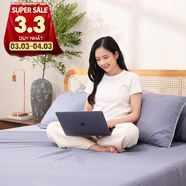 Bộ ga chun polyester gấm Amando Ellie đơn sắc 4 chi tiết Màu Xanh dương