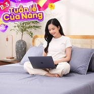 Bộ ga chun polyester gấm Amando Ellie đơn sắc 4 chi tiết Màu Xanh dương
