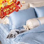 Bộ Chăn ga lụa tencel cao cấp Amando Soulmate 7 chi tiết màu Xanh
