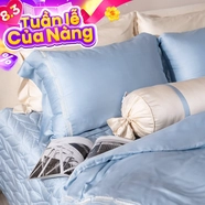 Bộ Chăn ga lụa tencel cao cấp Amando Soulmate 7 chi tiết màu Xanh