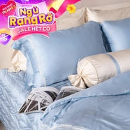 Bộ Chăn ga lụa tencel cao cấp Amando Soulmate 7 chi tiết màu Xanh