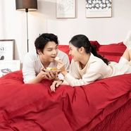 Bộ Chăn ga cưới lụa tencel cao cấp Amando Soulmate 7 chi tiết màu Đỏ