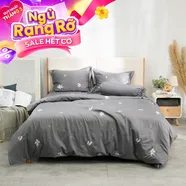 Bộ ga chun chăn chần Amando thêu cotton satin màu xám