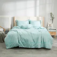 Bộ ga chun chăn chần Amando thêu cotton satin màu xanh lá