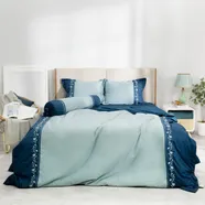 Bộ ga phủ chăn chần Amando thêu cotton satin màu xanh lá
