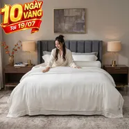 Bộ chăn ga lụa tencel cao cấp Amando Lagom 5 chi tiết màu kem/be