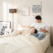 Bộ chăn ga lụa tencel cao cấp Amando Soulmate 7 chi tiết màu kem