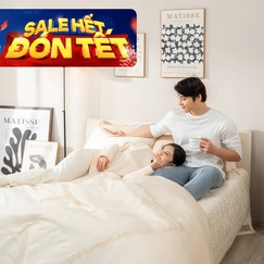 Bộ chăn ga lụa tencel cao cấp Amando Soulmate 7 chi tiết màu kem