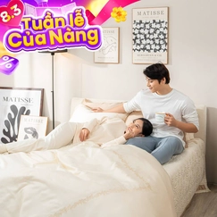 Bộ chăn ga lụa tencel cao cấp Amando Soulmate 7 chi tiết màu kem