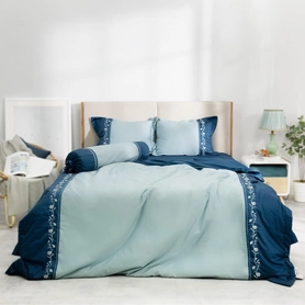 Bộ ga phủ chăn chần Amando thêu cotton satin màu xanh lá