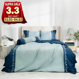 Bộ ga phủ chăn chần Amando thêu cotton satin màu xanh lá