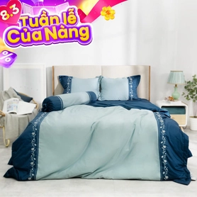Bộ ga phủ chăn chần Amando thêu cotton satin màu xanh lá