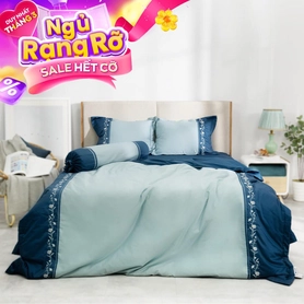 Bộ ga phủ chăn chần Amando thêu cotton satin màu xanh lá