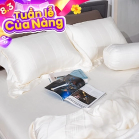 Bộ chăn ga lụa tencel cao cấp Amando Lagom 5 chi tiết màu kem/be