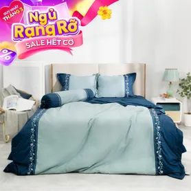 Bộ ga phủ chăn chần Amando thêu cotton satin màu xanh lá