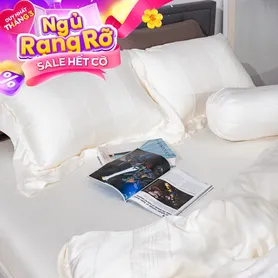 Bộ chăn ga lụa tencel cao cấp Amando Lagom 5 chi tiết màu kem/be