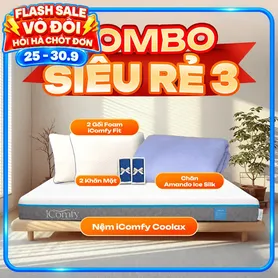 Combo Siêu rẻ 3: 1 Đệm Coolax + 1 chăn Ice silk + 2 gối Fit - tiết kiệm 827K