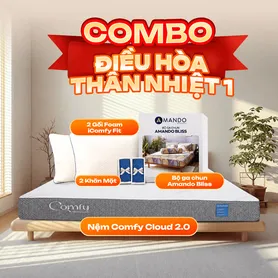 Combo Điều hòa thân nhiệt 1: 1 Đệm Cloud 2.0 + 1 bộ ga Bliss + 2 gối Fit - - tiết kiệm 1117K