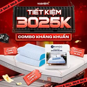 Combo Kháng khuẩn 1: 1 Đệm Lux 1.0 + 1 Bộ ga Bliss + 2 gối Foam Nami - tiết kiệm 2936K