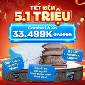 Combo Thoáng Khí: 1 Đệm Spring air Firm Cool + 1 bộ chăn ga Lagom + 2 gối Nami - tiết kiệm 5171K