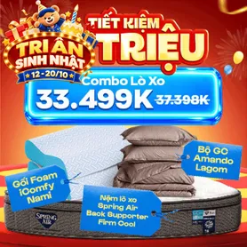 Combo Thoáng Khí: 1 Đệm Spring air Firm Cool + 1 bộ chăn ga Lagom + 2 gối Nami - tiết kiệm 5171K