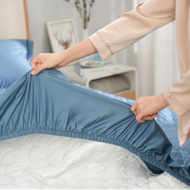 Bộ ga chun chăn chần Amando thêu cotton satin màu xanh - Ảnh 9