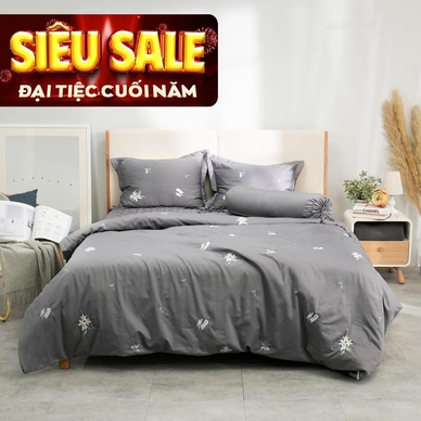 Bộ ga chun chăn chần Amando thêu cotton satin màu xám - Ảnh 2