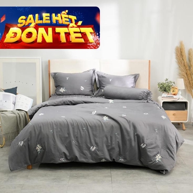 Bộ ga chun chăn chần Amando thêu cotton satin màu xám - Ảnh 2