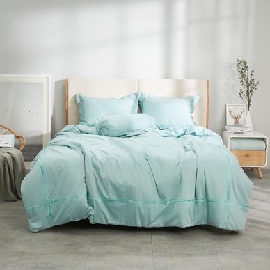 Bộ ga chun chăn chần Amando thêu cotton satin màu xanh lá - Ảnh 2
