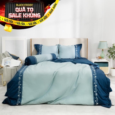 Bộ ga phủ chăn chần Amando thêu cotton satin màu xanh lá - Ảnh 2