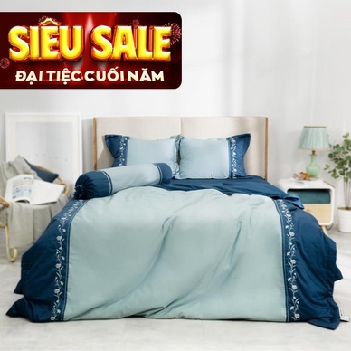Bộ ga phủ chăn chần Amando thêu cotton satin màu xanh lá - Ảnh 2