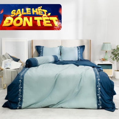 Bộ ga phủ chăn chần Amando thêu cotton satin màu xanh lá - Ảnh 2