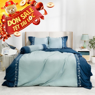 Bộ ga phủ chăn chần Amando thêu cotton satin màu xanh lá - Ảnh 2