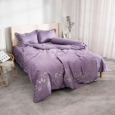 Bộ ga phủ chăn chần Amando thêu cotton satin màu tím - Ảnh 3